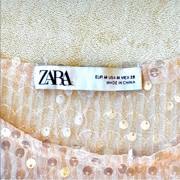 Zara Petal Pink Sequin Ruffle Blouse Medium Party Date Holidays - Picture 4 of 8